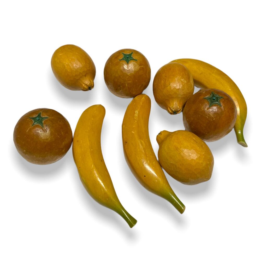 Vintage Wooden Fruit Bananas Oranges Lemons Made‎ in Taiwan Lot MCM Foodie